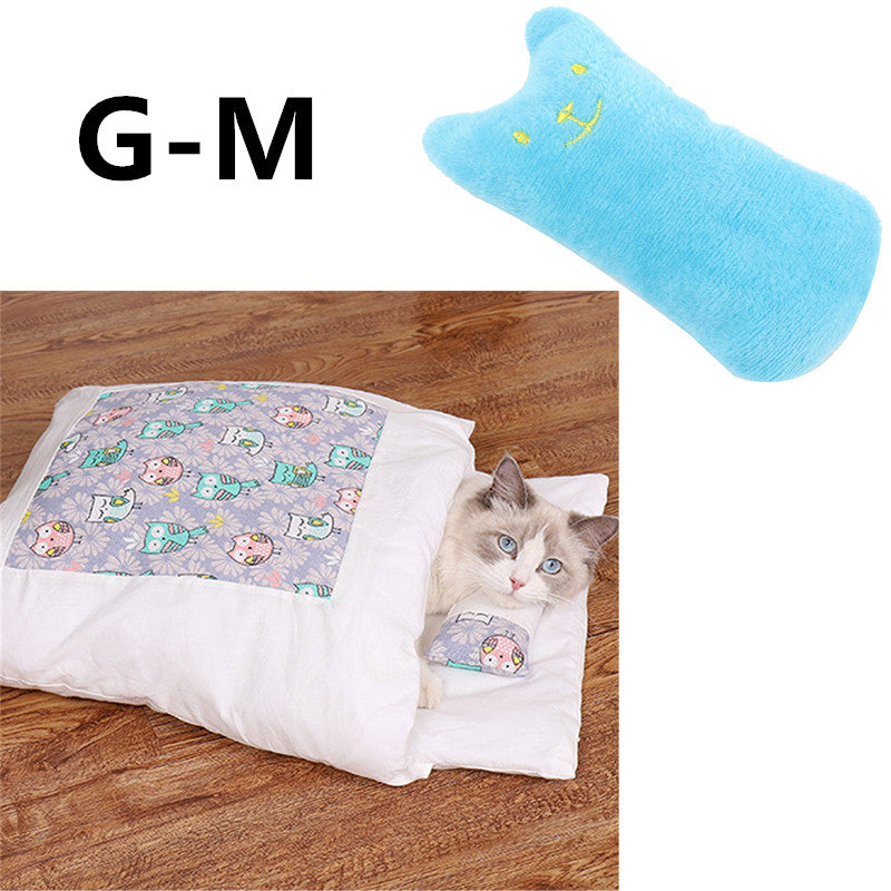 KFX-1271485 Cozy Winter Cat Bed with Removable Washable Quilt for All Seasons