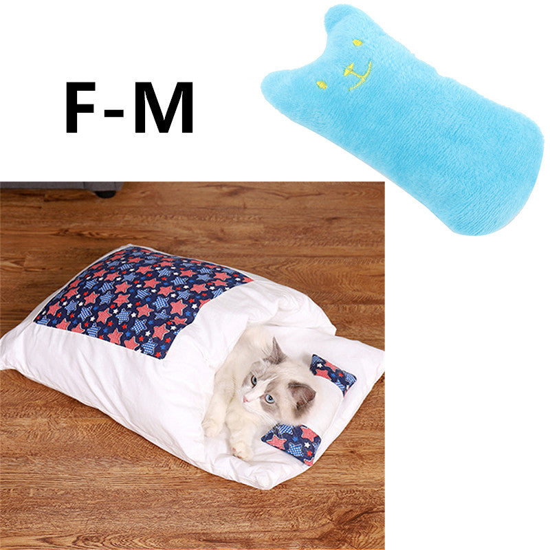 KFX-1271485 Cozy Winter Cat Bed with Removable Washable Quilt for All Seasons