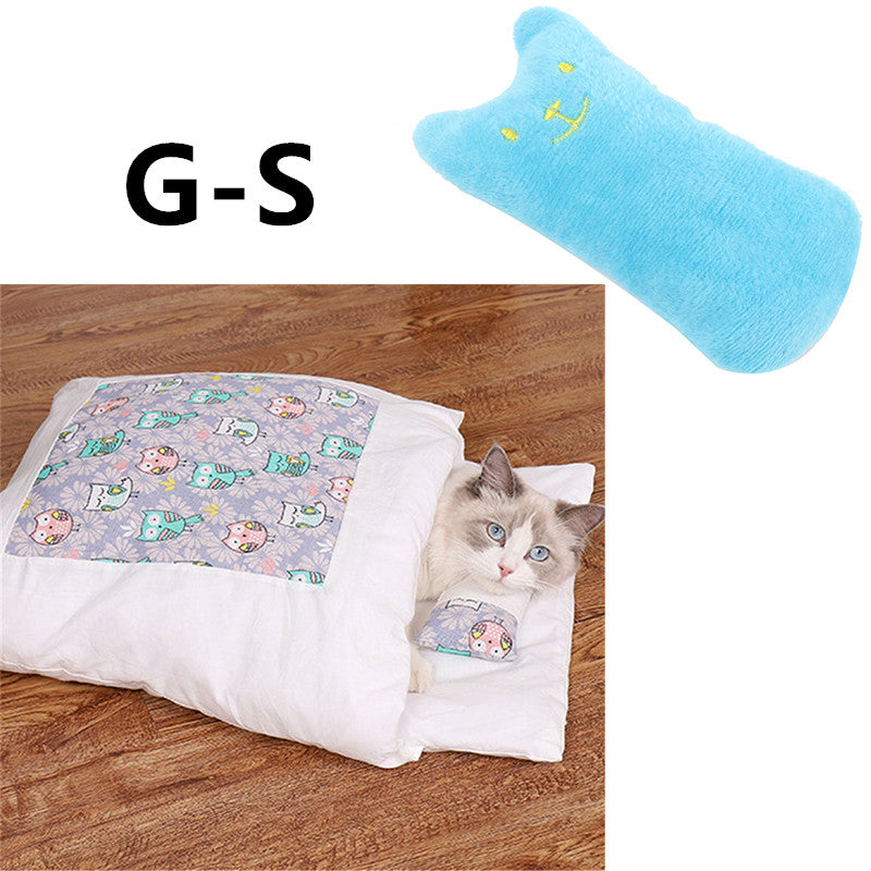 KFX-1271485 Cozy Winter Cat Bed with Removable Washable Quilt for All Seasons