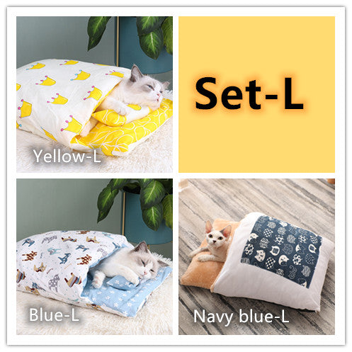 KFX-1271485 Cozy Winter Cat Bed with Removable Washable Quilt for All Seasons