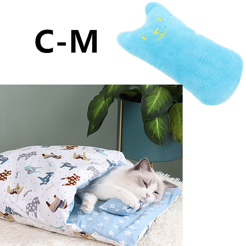 KFX-1271485 Cozy Winter Cat Bed with Removable Washable Quilt for All Seasons
