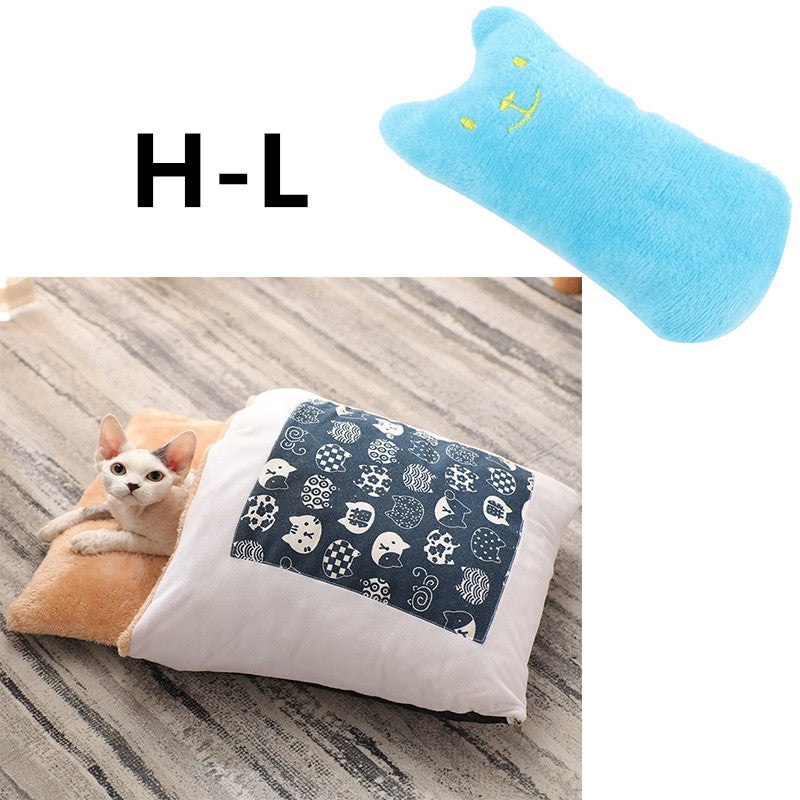 KFX-1271485 Cozy Winter Cat Bed with Removable Washable Quilt for All Seasons