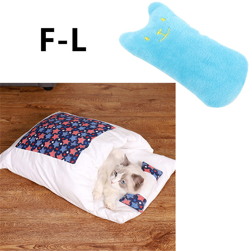 KFX-1271485 Cozy Winter Cat Bed with Removable Washable Quilt for All Seasons