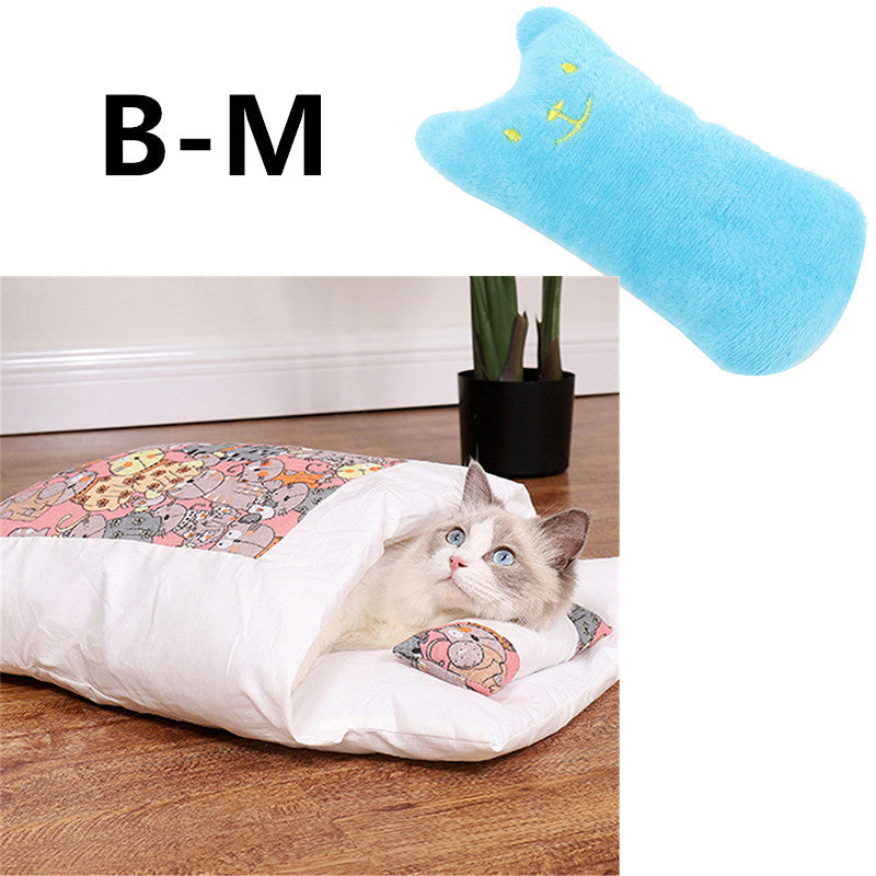 KFX-1271485 Cozy Winter Cat Bed with Removable Washable Quilt for All Seasons