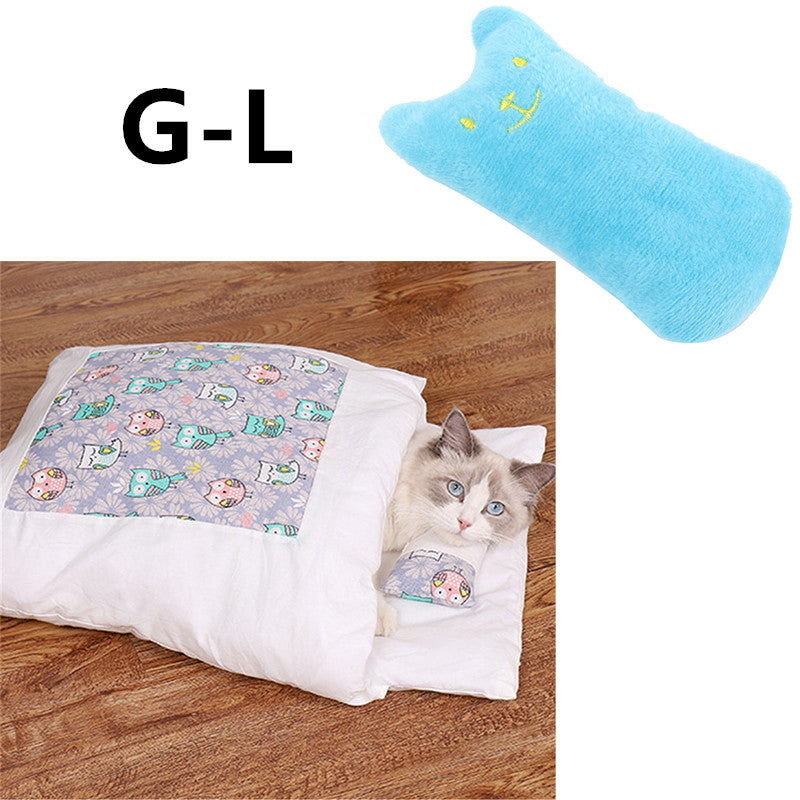 KFX-1271485 Cozy Winter Cat Bed with Removable Washable Quilt for All Seasons