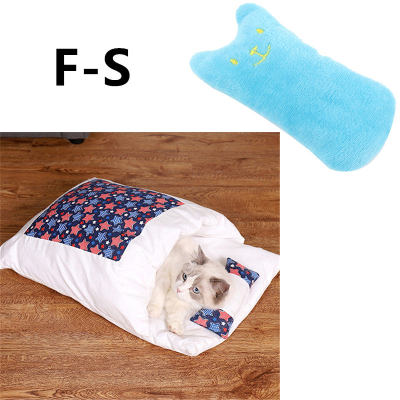 KFX-1271485 Cozy Winter Cat Bed with Removable Washable Quilt for All Seasons
