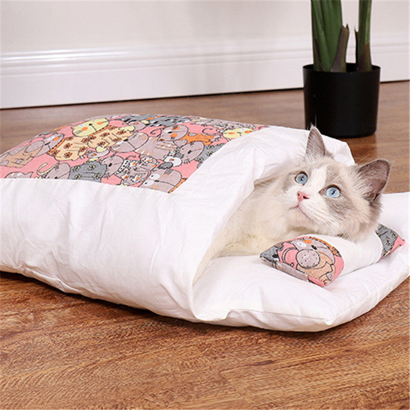 KFX-1271485 Cozy Winter Cat Bed with Removable Washable Quilt for All Seasons