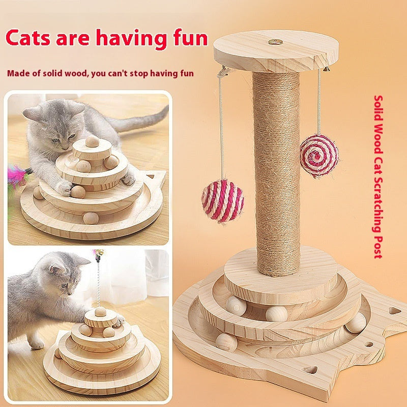 KFX-1273405 Solid Wood Turntable Cat Teaser Toys - Interactive Scratching Poles for Cats