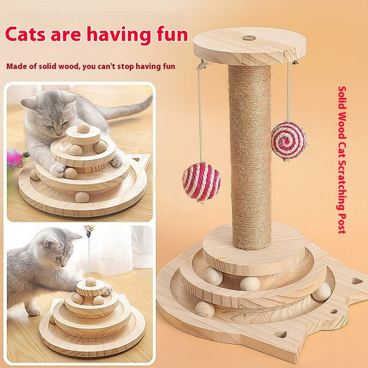 KFX-1273405 Solid Wood Turntable Cat Teaser Toys - Interactive Scratching Poles for Cats