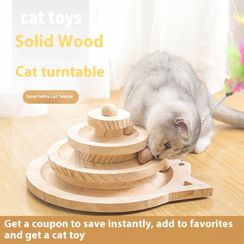 KFX-1273405 Solid Wood Turntable Cat Teaser Toys - Interactive Scratching Poles for Cats