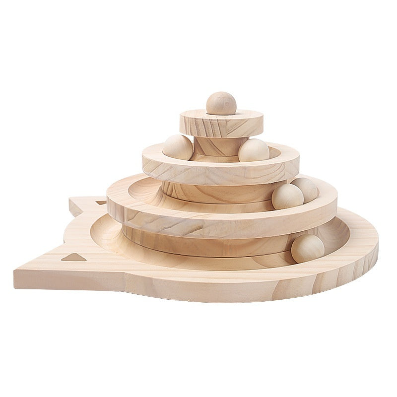 KFX-1273405 Solid Wood Turntable Cat Teaser Toys - Interactive Scratching Poles for Cats