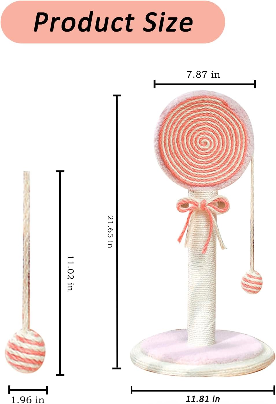 KFX-1274685 Cat Scratching Post with Sturdy Base and Hanging Ball for Indoor Cats - Durable Sisal Rope Design