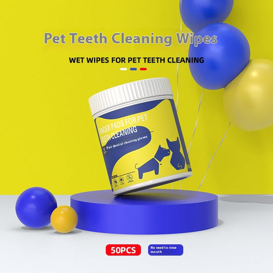 KFX-1275069 Pet Teeth Cleaning Finger Stall Wipes - 50 Non-Woven Cleaning Pads for Fresh Breath and Dental Care