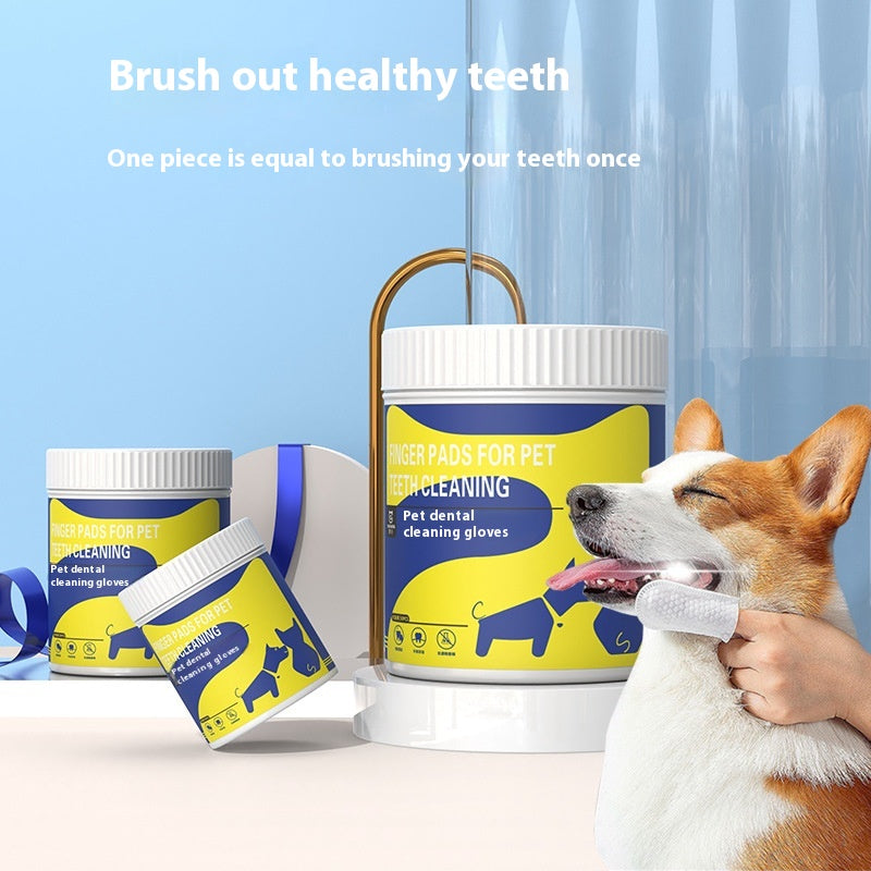 KFX-1275069 Pet Teeth Cleaning Finger Stall Wipes - 50 Non-Woven Cleaning Pads for Fresh Breath and Dental Care