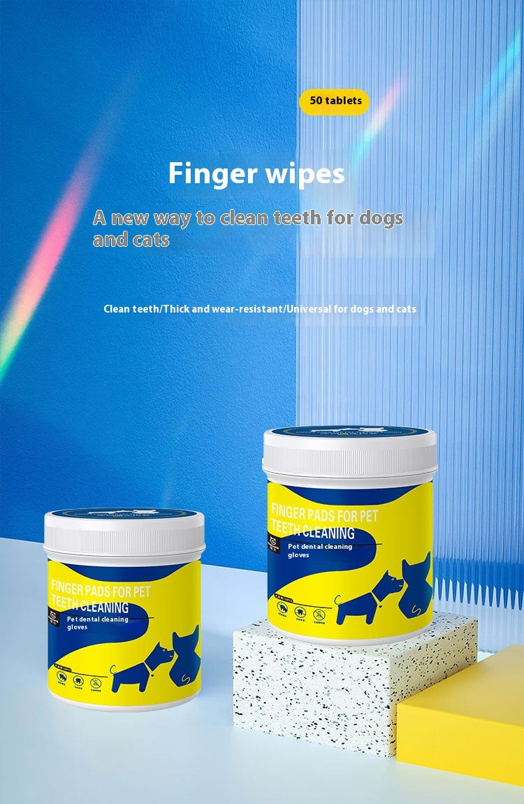 KFX-1275069 Pet Teeth Cleaning Finger Stall Wipes - 50 Non-Woven Cleaning Pads for Fresh Breath and Dental Care