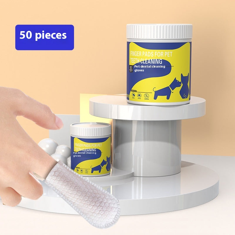 KFX-1275069 Pet Teeth Cleaning Finger Stall Wipes - 50 Non-Woven Cleaning Pads for Fresh Breath and Dental Care