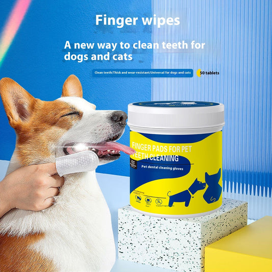 KFX-1275069 Pet Teeth Cleaning Finger Stall Wipes - 50 Non-Woven Cleaning Pads for Fresh Breath and Dental Care