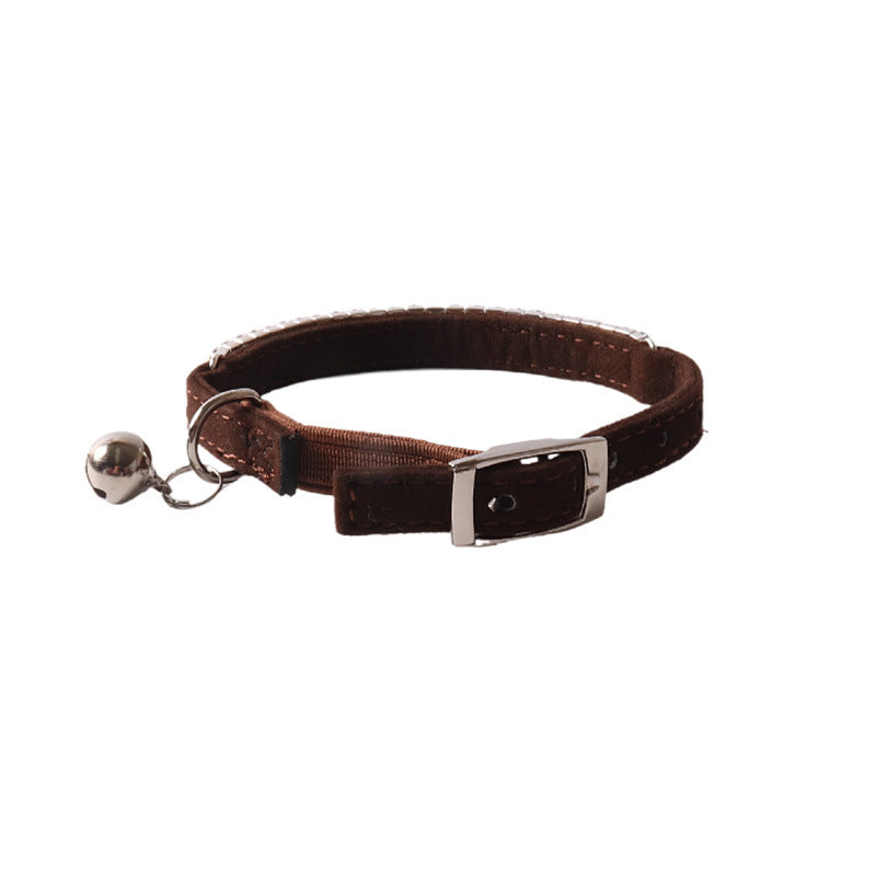 KFX-1275197 Pet Color Flannel Elastic Buckle Cat Collar - Pink, Black, Red, Blue, Purple, Dark Brown