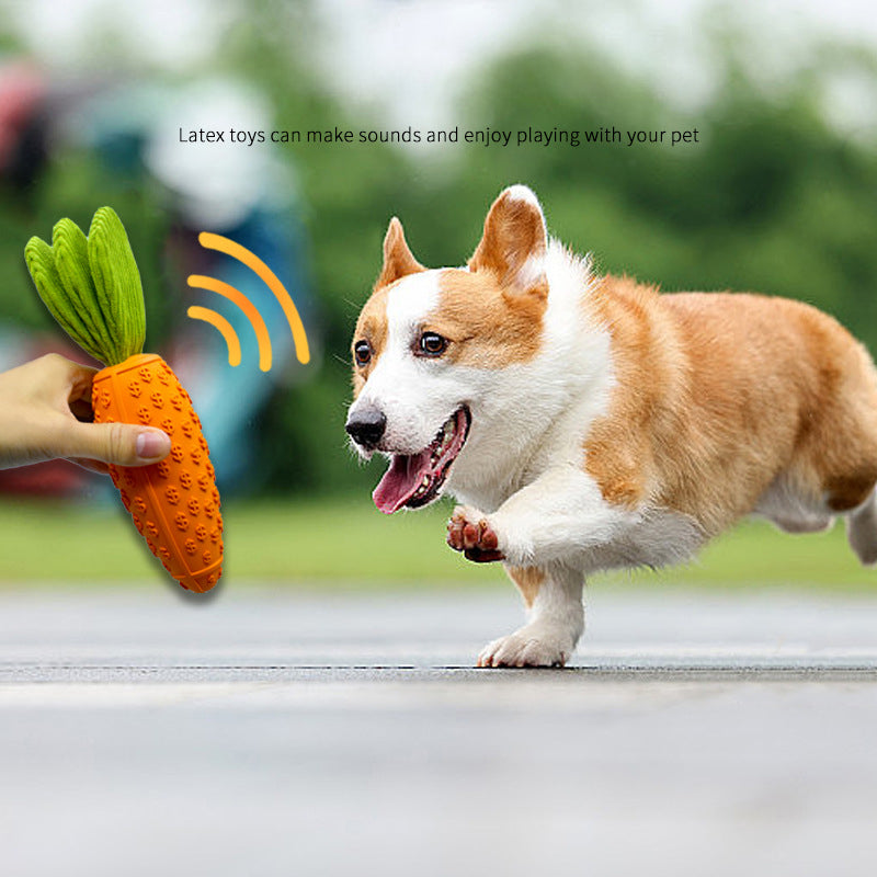 KFX-1275837 Durable Rubber and Plush Carrot Dog Chew Toy for Tooth Health and Playtime Fun