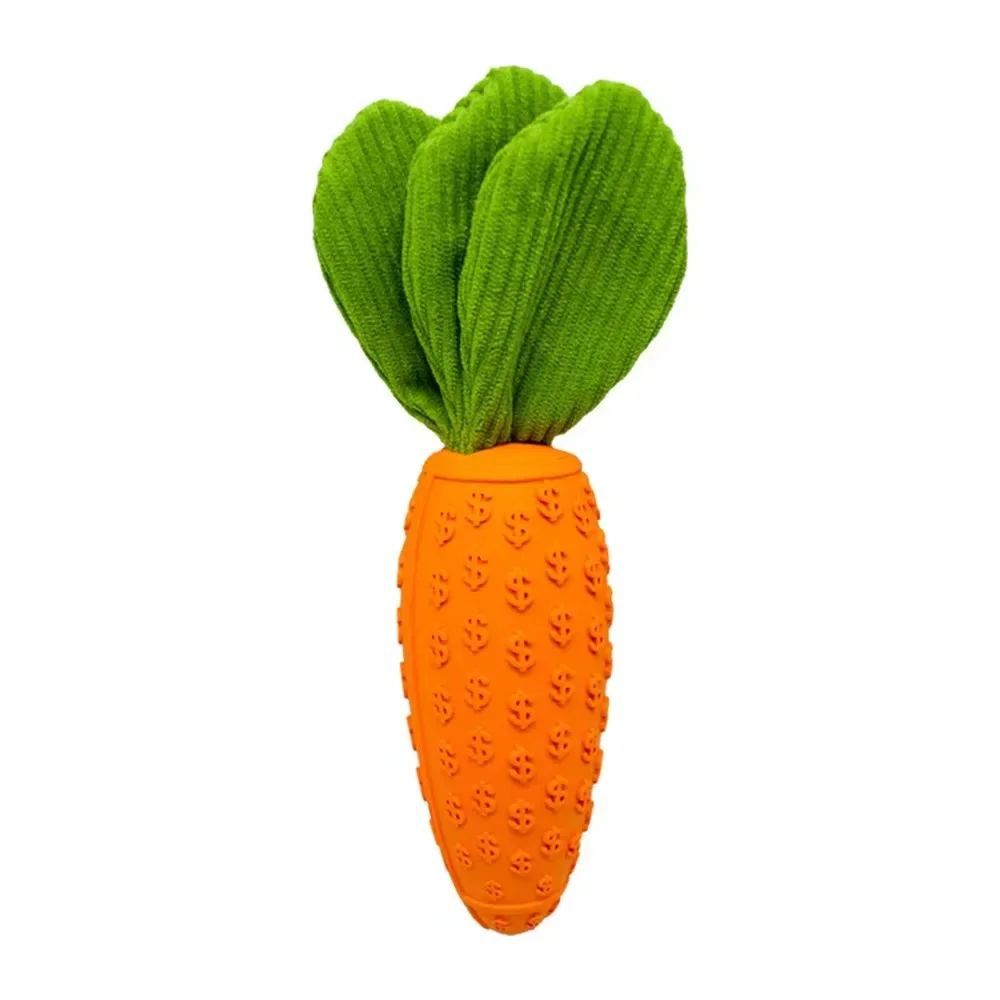 KFX-1275837 Durable Rubber and Plush Carrot Dog Chew Toy for Tooth Health and Playtime Fun