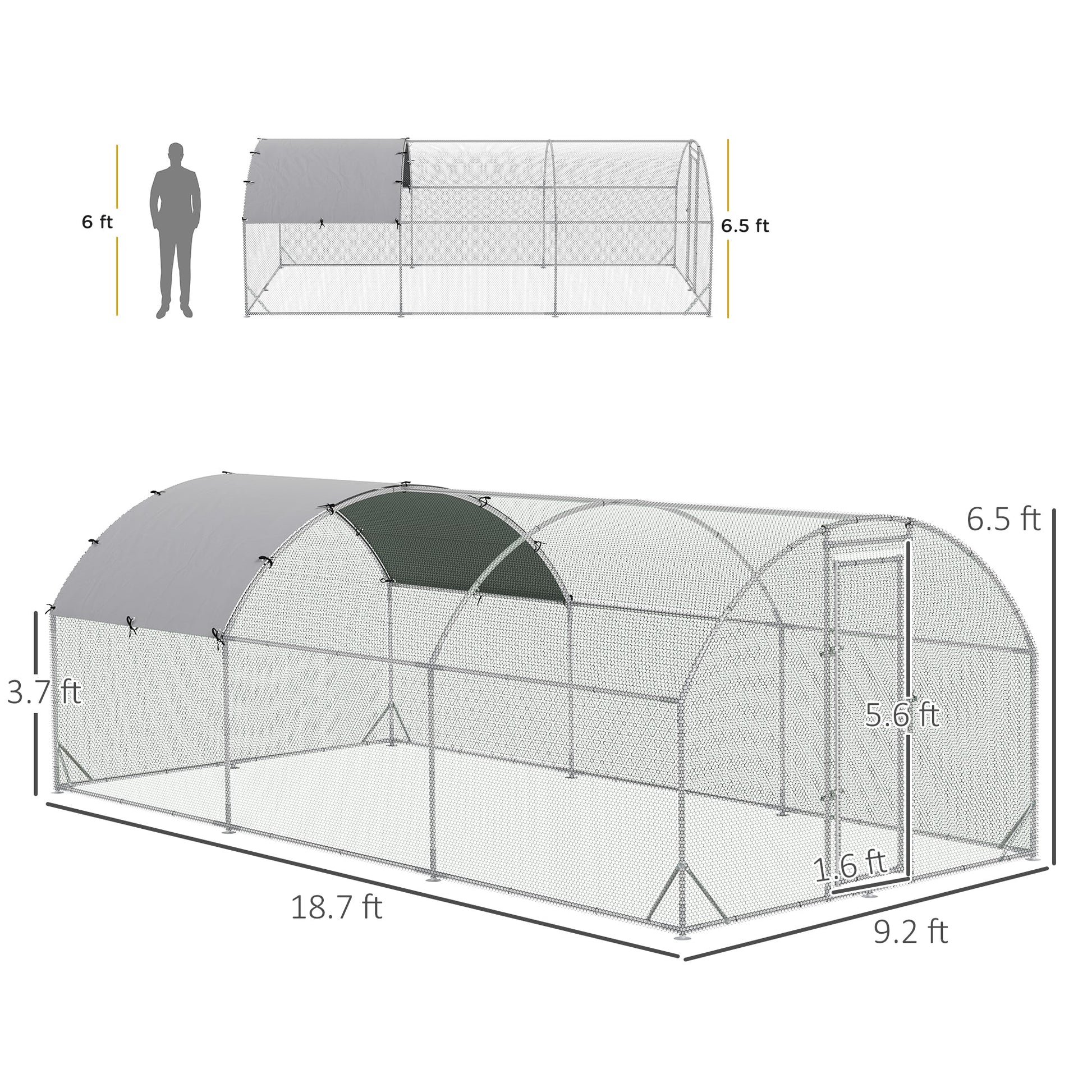 KFX-1276861 Spacious Metal Chicken Coop with Waterproof UV Cover, Dome-Shaped Walk-in Cage for Outdoor Use