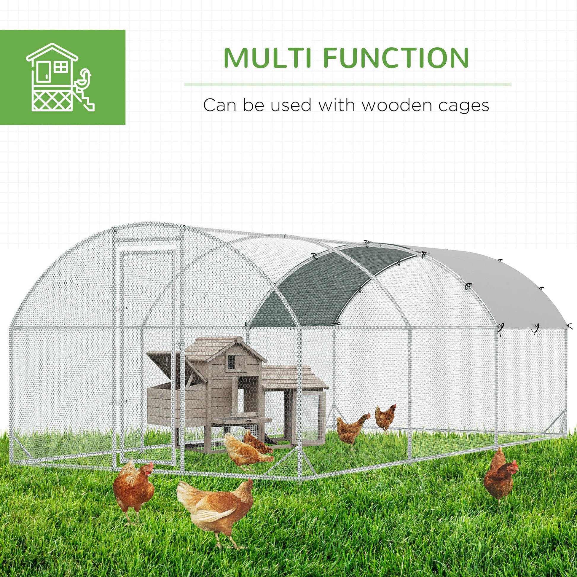 KFX-1276861 Spacious Metal Chicken Coop with Waterproof UV Cover, Dome-Shaped Walk-in Cage for Outdoor Use