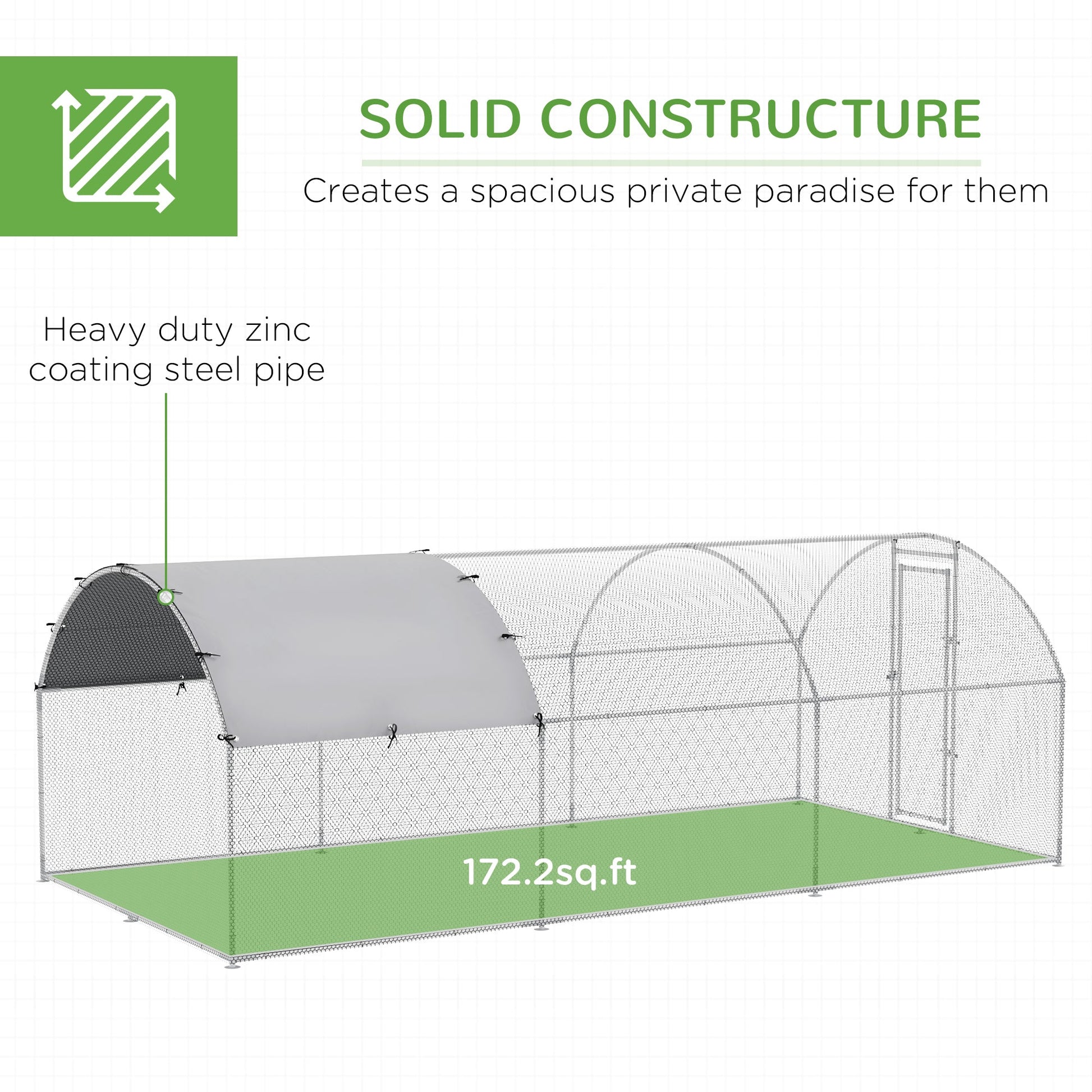 KFX-1276861 Spacious Metal Chicken Coop with Waterproof UV Cover, Dome-Shaped Walk-in Cage for Outdoor Use