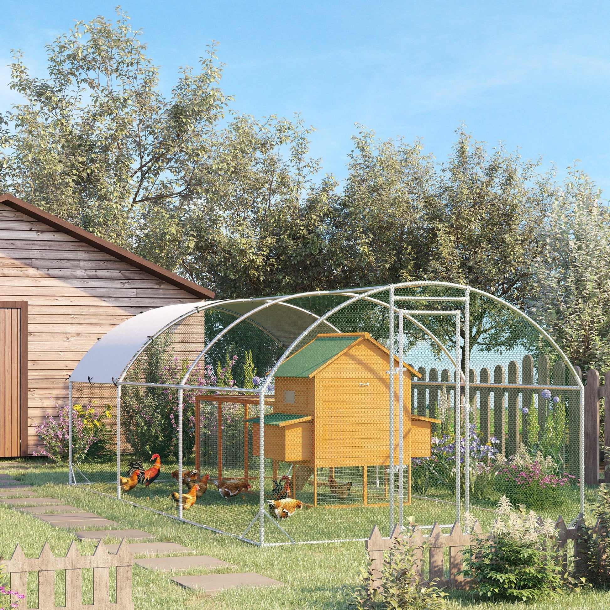 KFX-1276861 Spacious Metal Chicken Coop with Waterproof UV Cover, Dome-Shaped Walk-in Cage for Outdoor Use