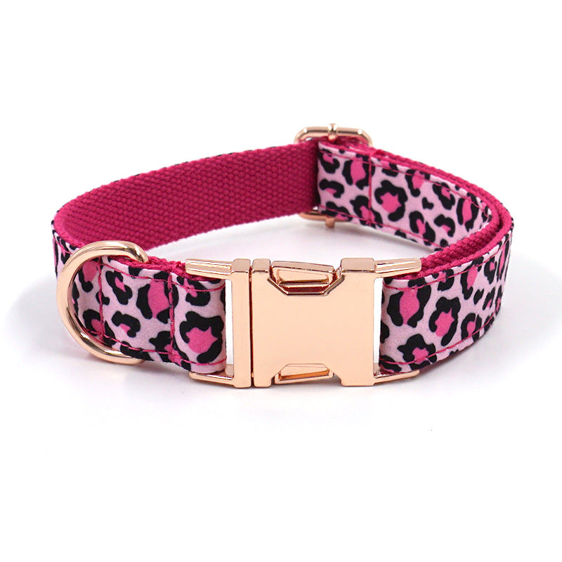KFX-1276989 Leopard Print Rose Gold Pet Collar with Matching Leash and Bow