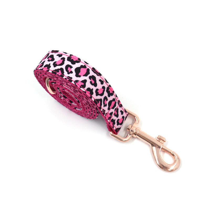 KFX-1276989 Leopard Print Rose Gold Pet Collar with Matching Leash and Bow