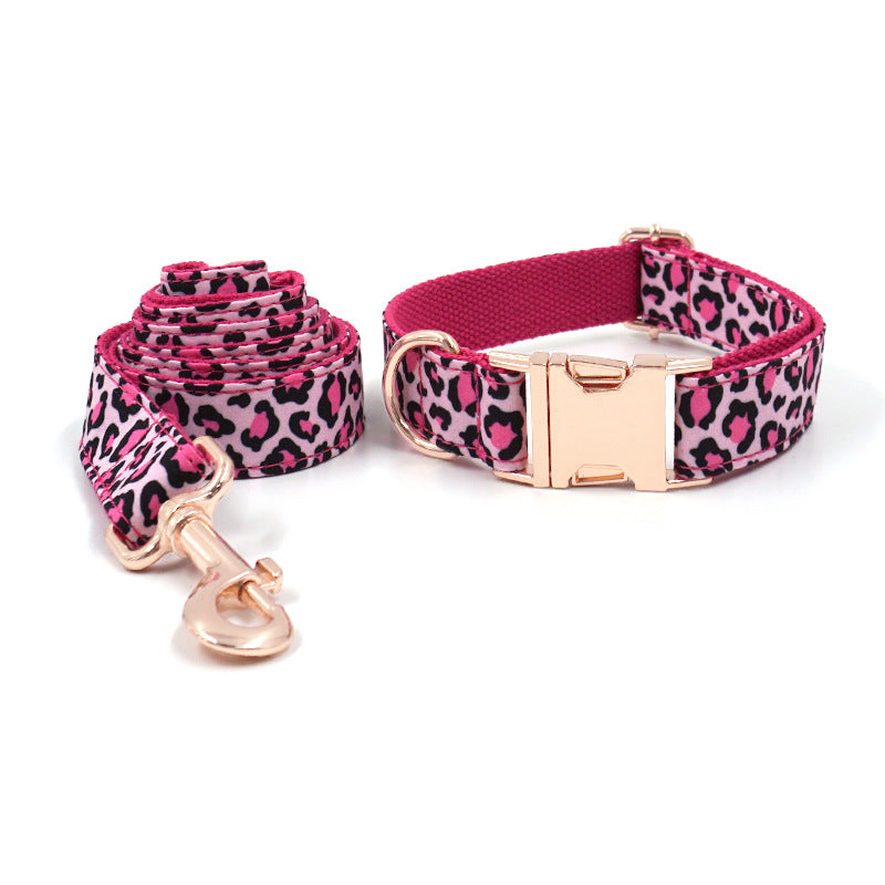 KFX-1276989 Leopard Print Rose Gold Pet Collar with Matching Leash and Bow