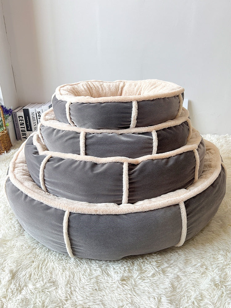 KFX-1277245 Universal Pet Bed for Small and Medium Dogs in Gray and Gray Blue, Round Nest Design