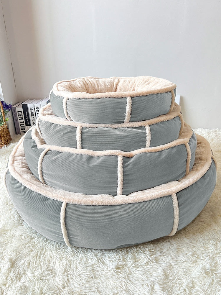 KFX-1277245 Universal Pet Bed for Small and Medium Dogs in Gray and Gray Blue, Round Nest Design