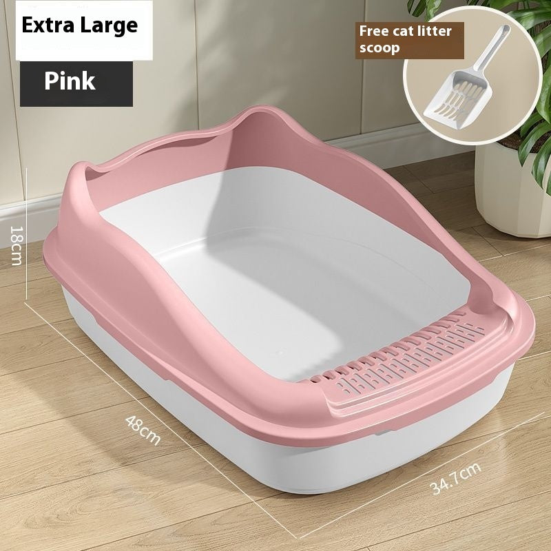 KFX-1278653 Oversized Semi-Enclosed Cat Litter Box with Anti-Splash Design in Various Colors