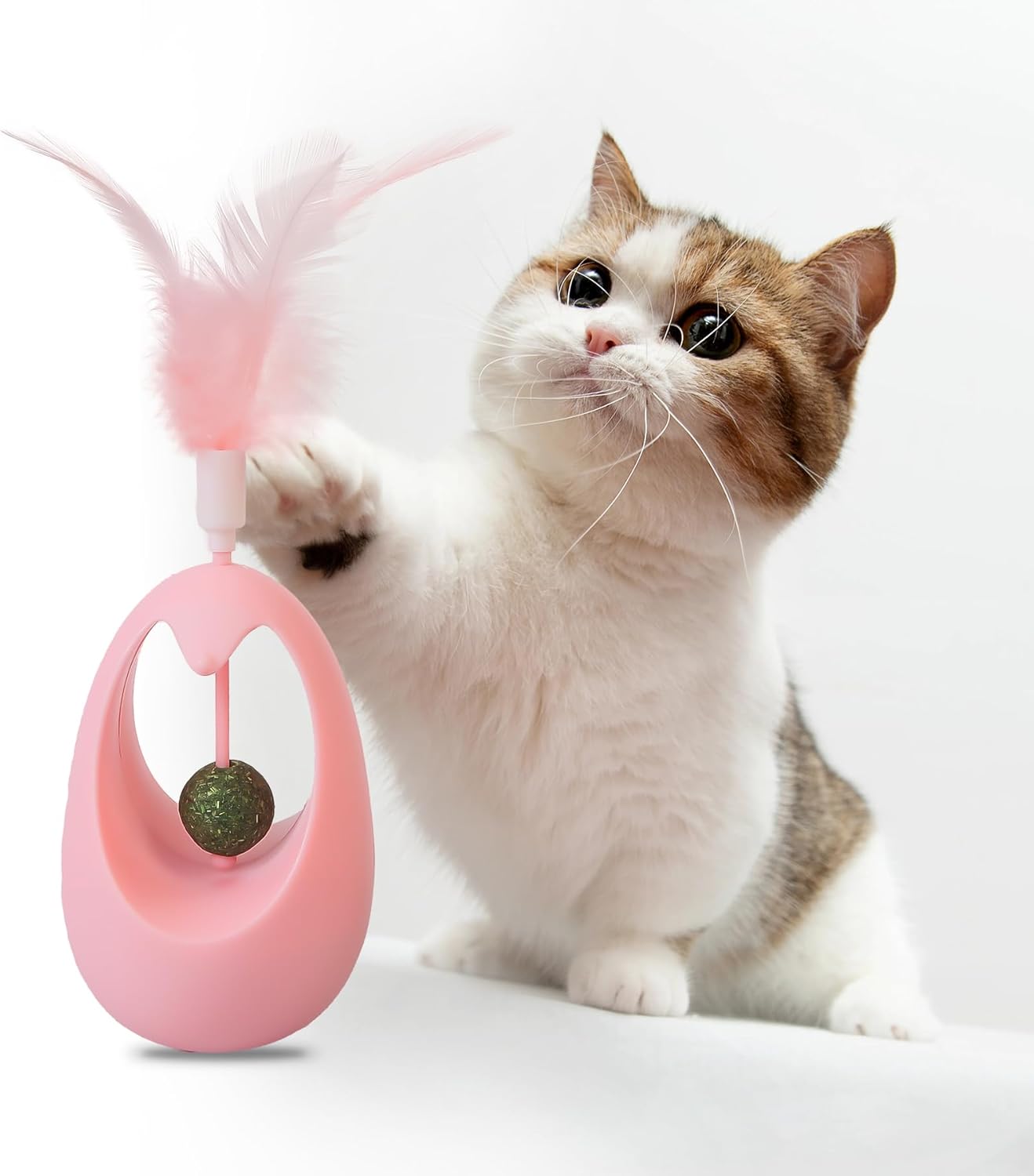 KFX-1280445 Interactive Cat Tumbler Toy with Edible Catnip Balls and Feathers for Indoor Play