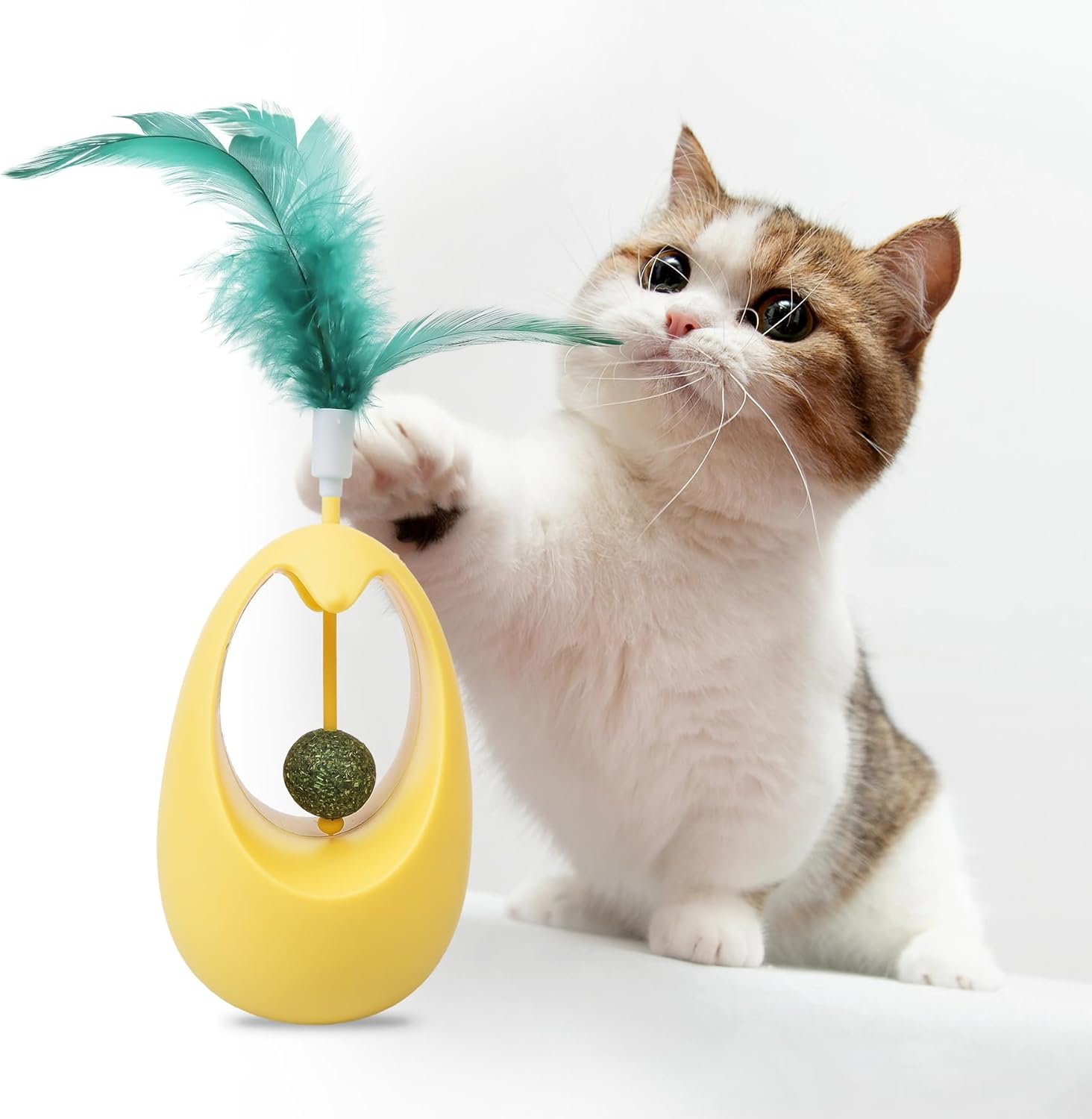 KFX-1280445 Interactive Cat Tumbler Toy with Edible Catnip Balls and Feathers for Indoor Play