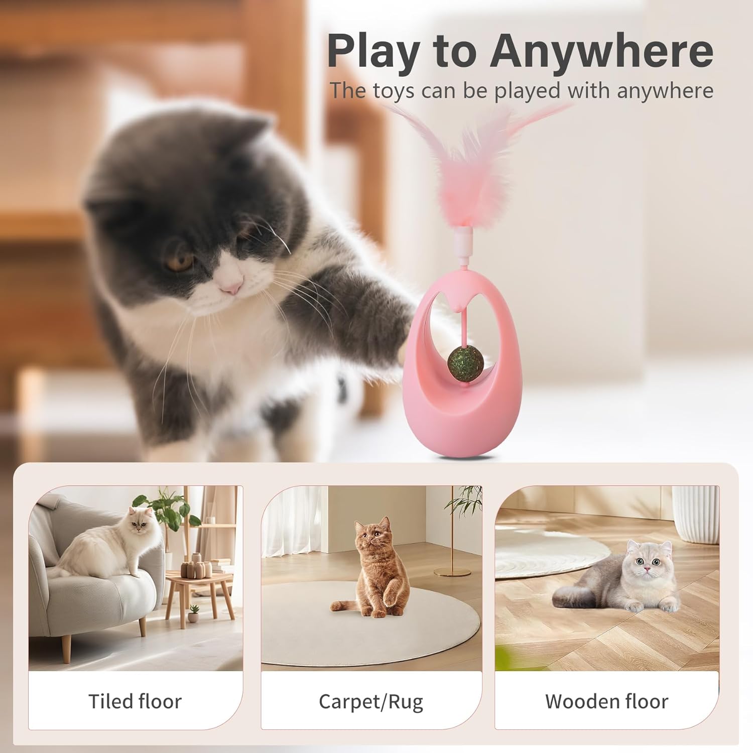 KFX-1280445 Interactive Cat Tumbler Toy with Edible Catnip Balls and Feathers for Indoor Play