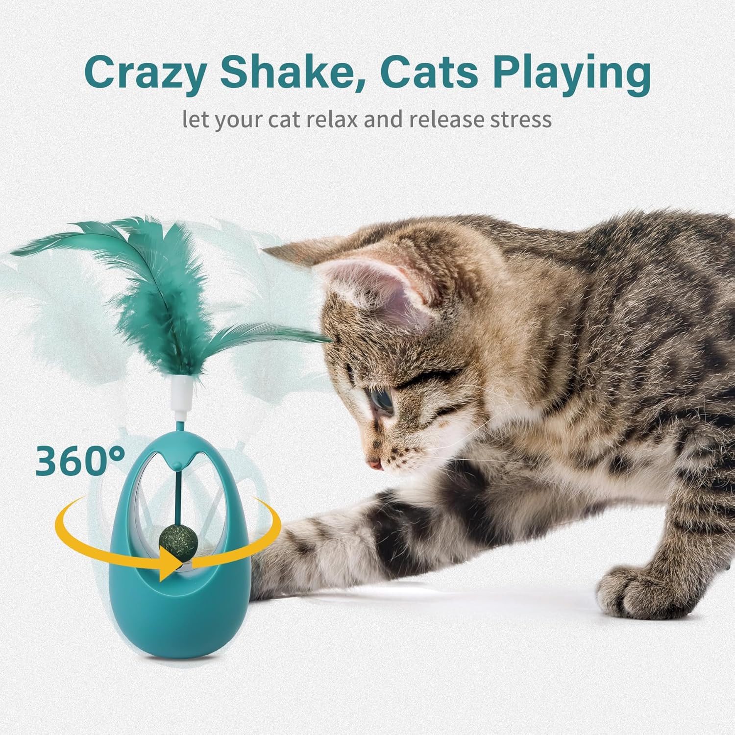 KFX-1280445 Interactive Cat Tumbler Toy with Edible Catnip Balls and Feathers for Indoor Play