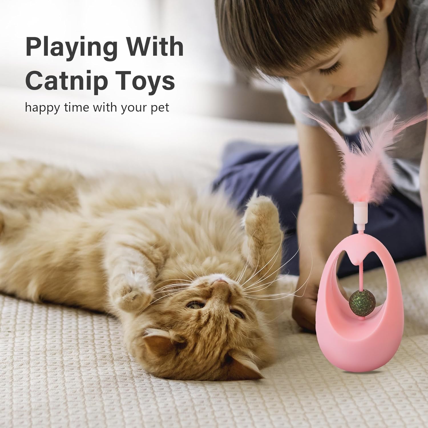 KFX-1280445 Interactive Cat Tumbler Toy with Edible Catnip Balls and Feathers for Indoor Play