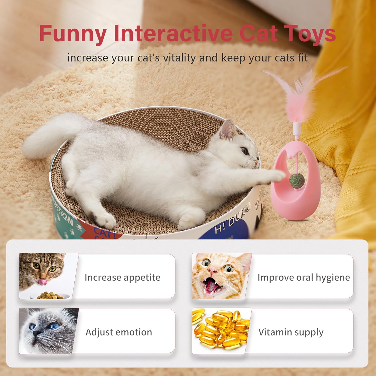 KFX-1280445 Interactive Cat Tumbler Toy with Edible Catnip Balls and Feathers for Indoor Play