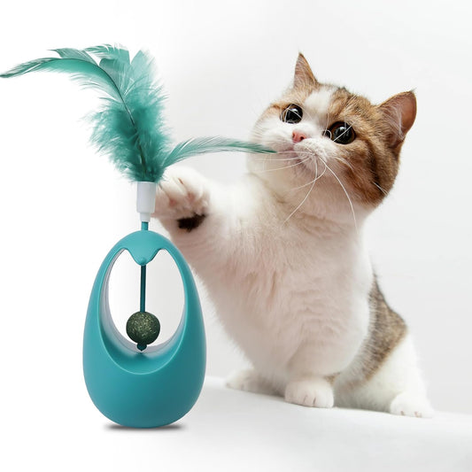 KFX-1280445 Interactive Cat Tumbler Toy with Edible Catnip Balls and Feathers for Indoor Play
