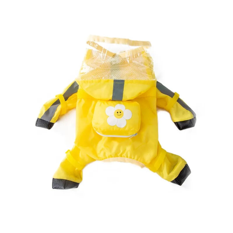 KFX-1280573 Waterproof Full Body Raincoat for Small Dogs - Blue/Yellow with Reflective Design