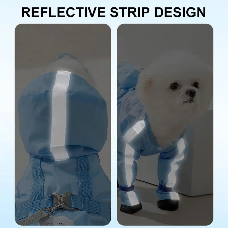 KFX-1280573 Waterproof Full Body Raincoat for Small Dogs - Blue/Yellow with Reflective Design