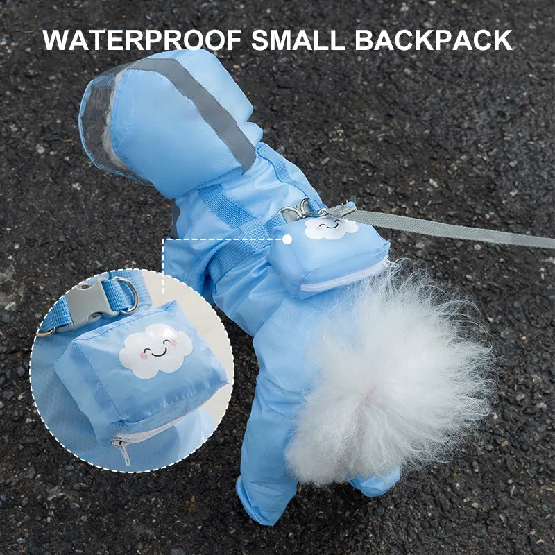 KFX-1280573 Waterproof Full Body Raincoat for Small Dogs - Blue/Yellow with Reflective Design