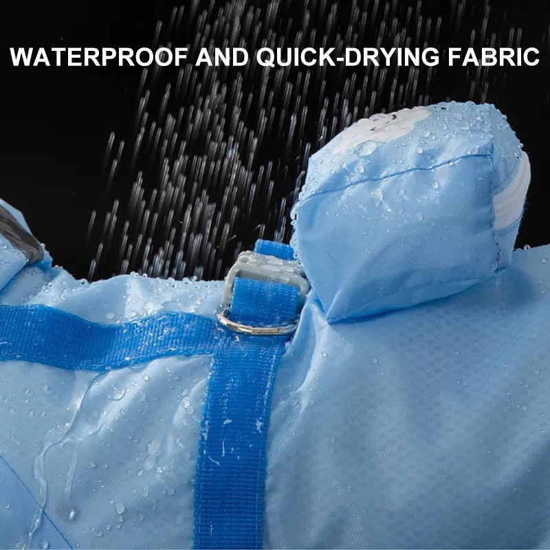 KFX-1280573 Waterproof Full Body Raincoat for Small Dogs - Blue/Yellow with Reflective Design