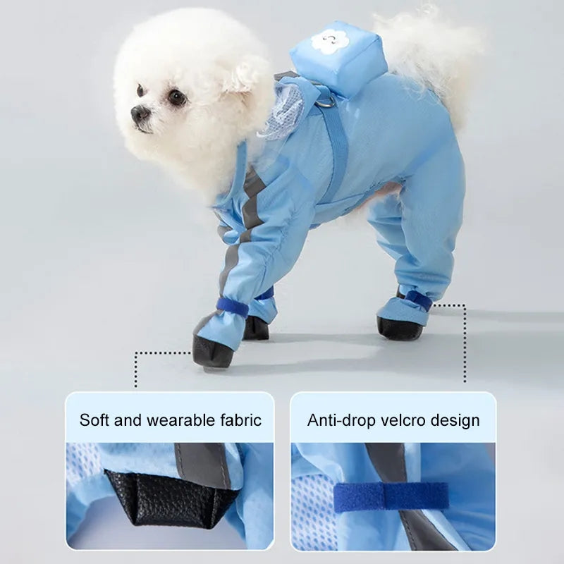 KFX-1280573 Waterproof Full Body Raincoat for Small Dogs - Blue/Yellow with Reflective Design