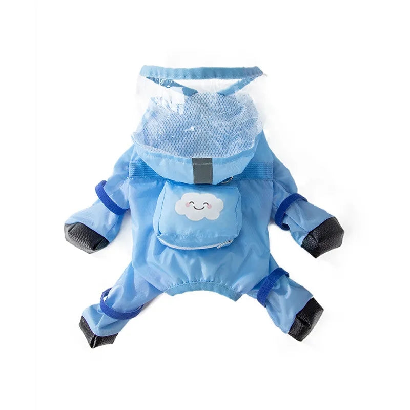 KFX-1280573 Waterproof Full Body Raincoat for Small Dogs - Blue/Yellow with Reflective Design