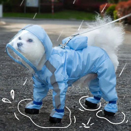 KFX-1280573 Waterproof Full Body Raincoat for Small Dogs - Blue/Yellow with Reflective Design