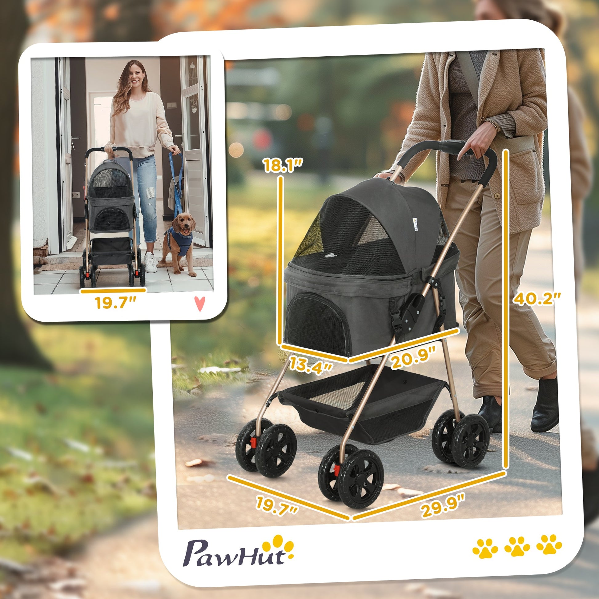KFX-1284413 3-in-1 Foldable Pet Stroller with Detachable Carrier, Storage Basket & Cupholder for Mini Dogs, Gray