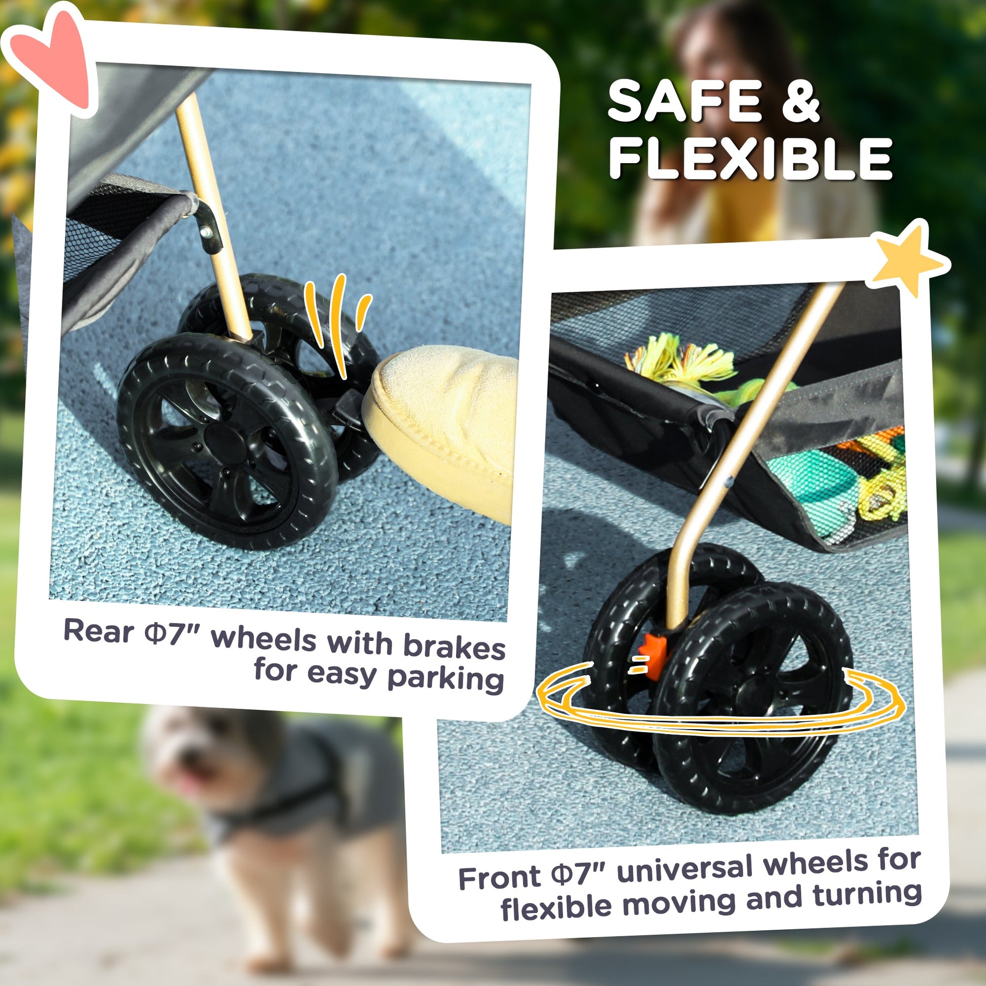 KFX-1284413 3-in-1 Foldable Pet Stroller with Detachable Carrier, Storage Basket & Cupholder for Mini Dogs, Gray